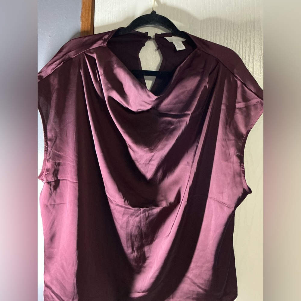 H&M Satin Cowl Neck Blouse Size XXL | Burgundy